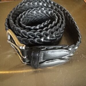 Women's Nine West Black Braided Belt Size Large Silver Buckle